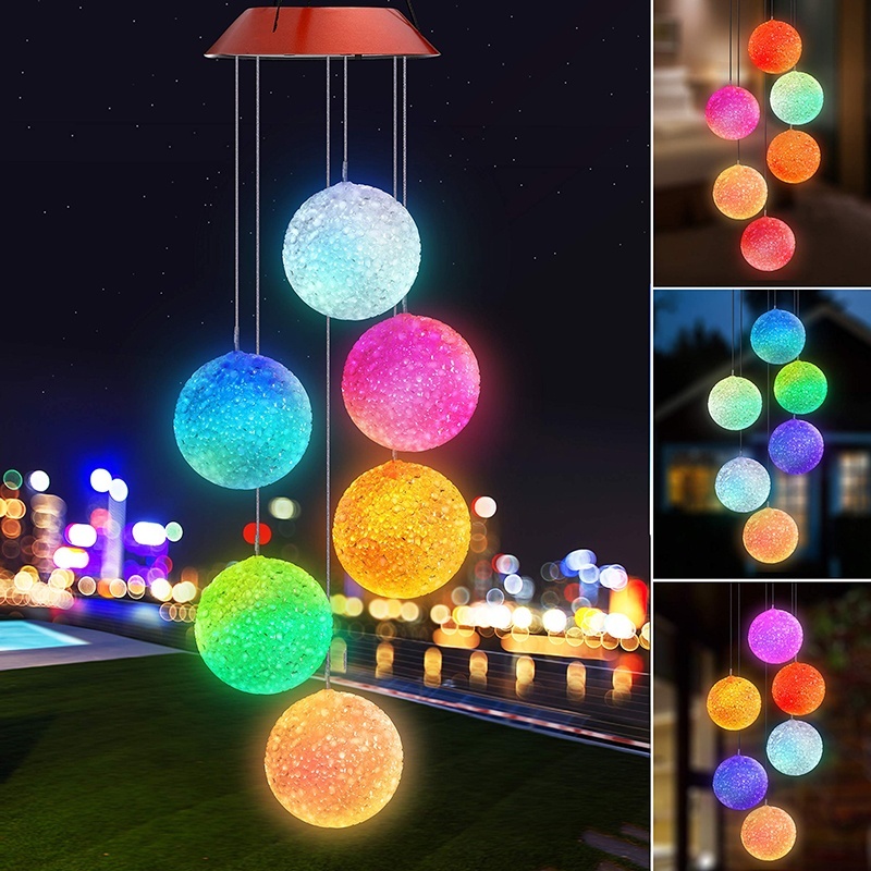 Solar LED Garden Outdoor Wind Chimes Colour Changing Lights Hanging Ball Decor